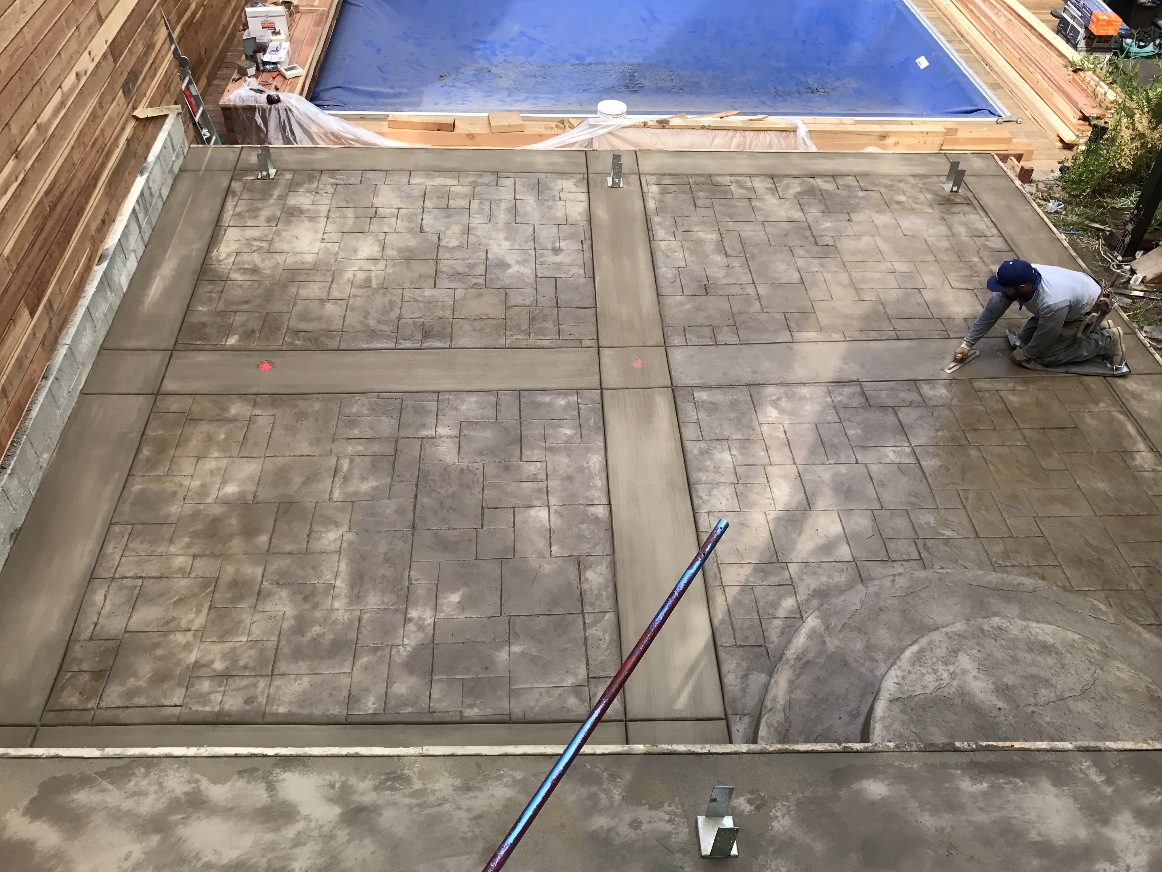 Image 6: The same slab as image 5 but with stairs completed.  it has been split into quadrants that have stone texture embedded into it.